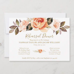 Terracotta Boho Floral Fall Wedding Rehearsal Invitation