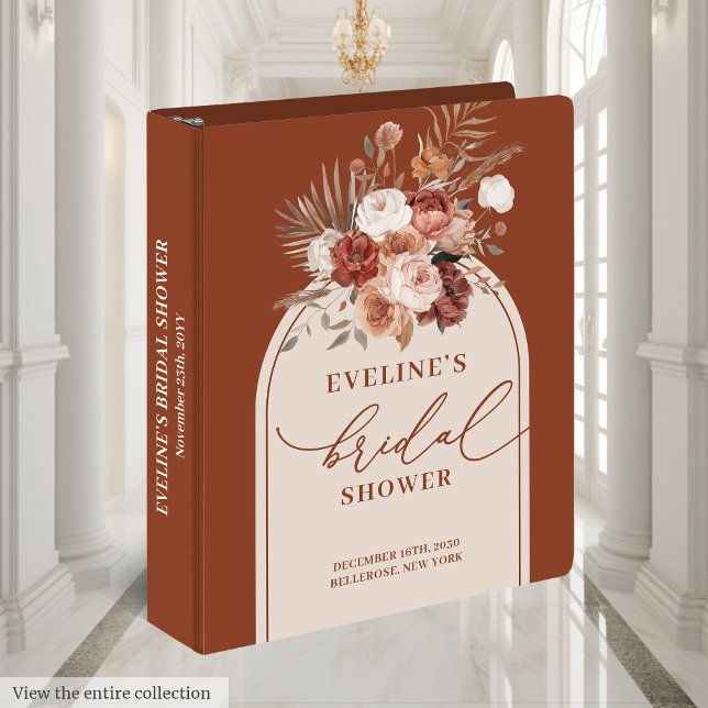 Terracotta Boho Floral Memory Album Bridal Shower 3 Ring Binder (Terracotta Boho Floral Memory Album for Bridal Shower)