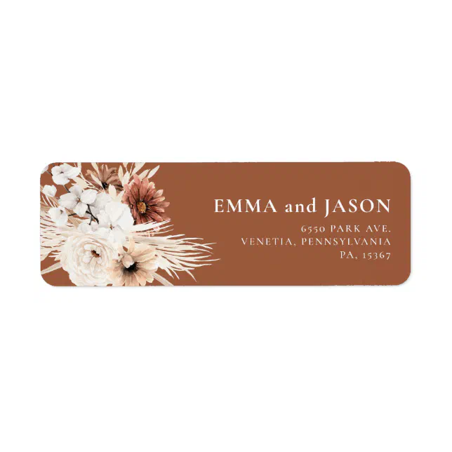 Terracotta Boho Floral Return Address Label | Zazzle