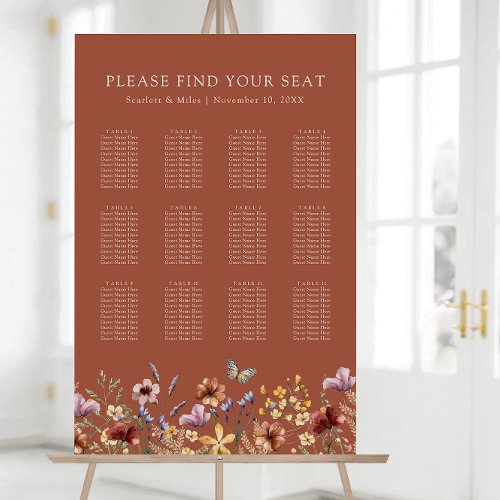 Terracotta Boho Floral Seating Chart Foam Board