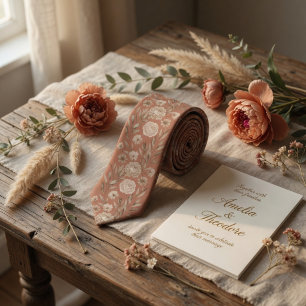 Terracotta Boho Floral Sketch Peony Botanical Neck Tie
