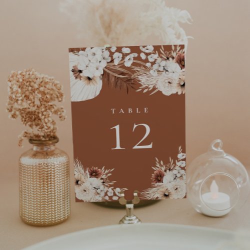 Terracotta Boho Floral Table Number