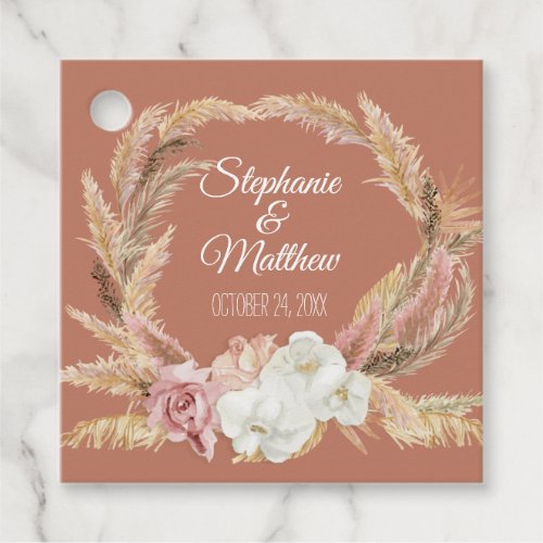 Terracotta Boho Floral Tropical Pampas Wedding Favor Tags