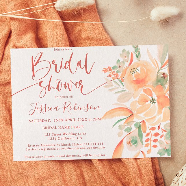 Terracotta boho floral watercolor bridal shower invitation (Creator Uploaded)