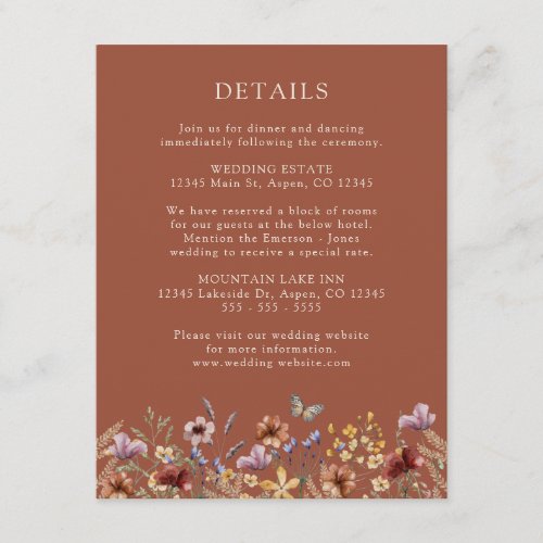 Terracotta Boho Floral Wedding  Enclosure Card