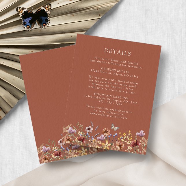 Terracotta Boho Floral Wedding  Enclosure Card (Terracotta Boho Floral Wedding Enclosure Card with Butterfly by Painted Paperie
)