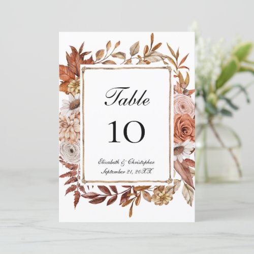 Terracotta Boho Floral Wedding Table Number Cards