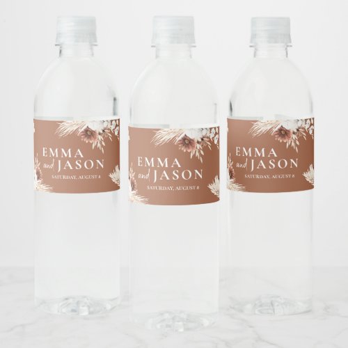 Terracotta Boho Floral Wedding Water Bottle Label