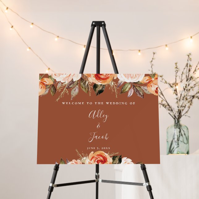 Terracotta Boho Floral Wedding Welcome Sign (In Situ (Stand))