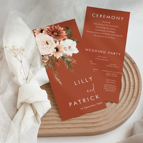 Terracotta Boho Flowers Modern Wedding Program