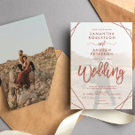 Terracotta boho frame simple photo script wedding invitation<br><div class="desc">A modern and simple 2 photos wedding invitation with a white overlay,  terracotta border frame and elegant script font,  add 2 of your favorite photo. A simple and elegant contemporary style wedding.</div>