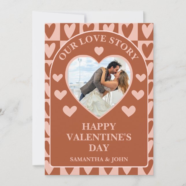 Terracotta Boho Hearts Valentine’s Gift Photo Holiday Card (Front)
