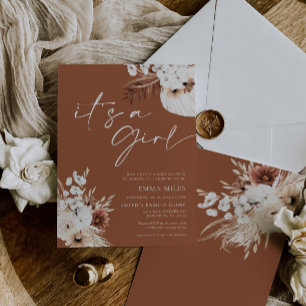 Terracotta Boho It's a Girl Baby Shower Invitation