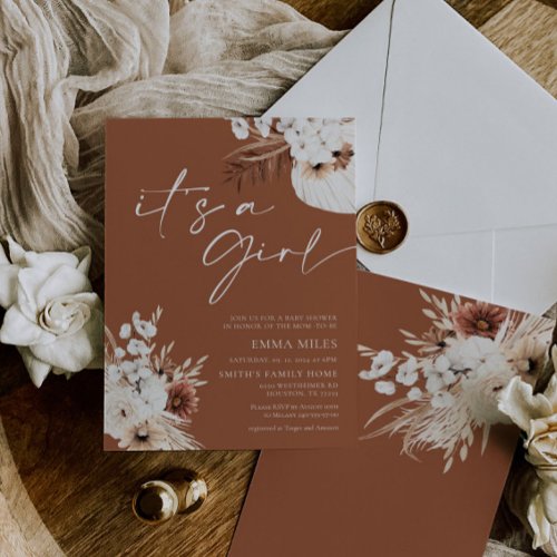 Terracotta Boho Its a Girl Baby Shower Invitation