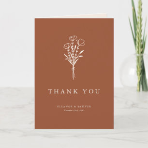 Terracotta Boho Minimalist Botanicals Wedding Letterpress Thank You Card