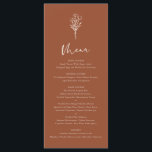 Terracotta Boho Minimalist Botanicals Wedding Menu<br><div class="desc">Add these customizable botanical minimalist menu cards to your event's tablescape. It features a modern floral bouquet line with whimsical calligraphy. Personalize this boho menu card by adding names,  dates and meal choices. This terracotta menu card is perfect for weddings,  baby showers,  bridal showers,  birthdays,  and so much more.</div>