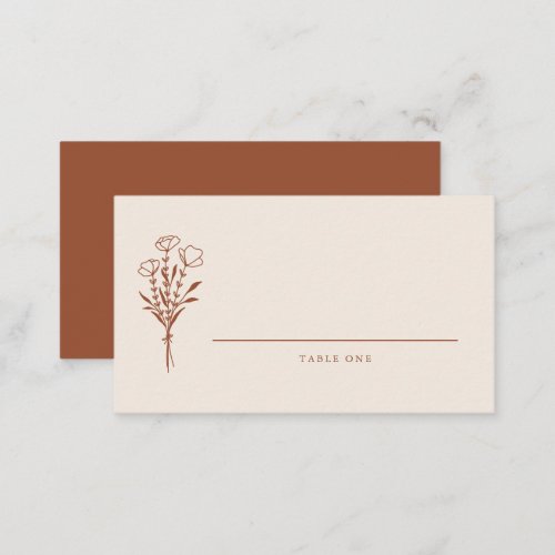 Terracotta Boho Minimalist Botanicals Wedding Place Card