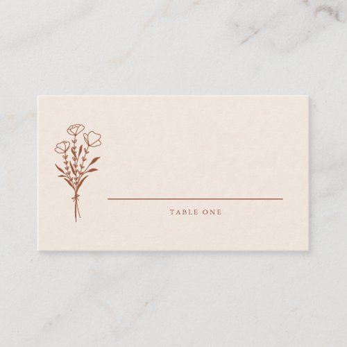 Terracotta Boho Minimalist Botanicals Wedding Place Card