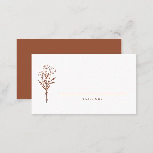 Terracotta Boho Minimalist Botanicals Wedding Place Card