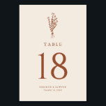 Terracotta Boho Minimalist Botanicals Wedding Table Number<br><div class="desc">Add these customizable floral minimalist table numbers cards to your event's tablescape. It features a modern floral bouquet line art with simple typography. Personalize these boho table numbers cards by adding the table numbers, names, and event date. This boho floral table numbers card is perfect for weddings, bridal showers, baby...</div>