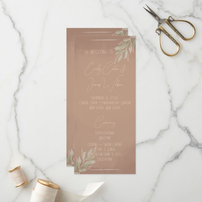 Terracotta Boho Minimalist Wedding Program (Front/Back In Situ)