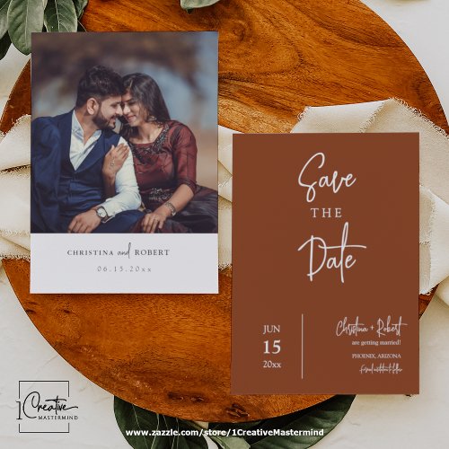 Terracotta Boho Modern Save the Date Wedding Photo Invitation
