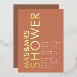 Terracotta Boho Mrs & Mrs COUPLES Bridal Shower Foil Invitation