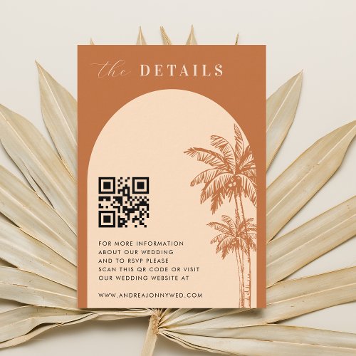 Terracotta Boho Palm Trees QR Code Details Wedding Enclosure Card