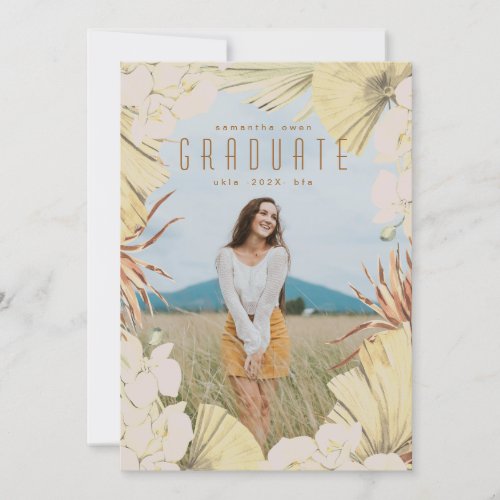 Terracotta Boho Pampas Bronze Photo Graduation Announcement