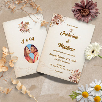 Terracotta Boho Pampas Floral Wedding Invitation