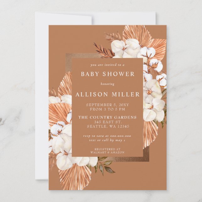 Terracotta Boho Pampas Gender Neutral Baby Shower  Invitation (Front)