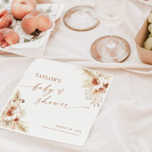 Terracotta Boho Pampas Grass Baby Shower Napkins