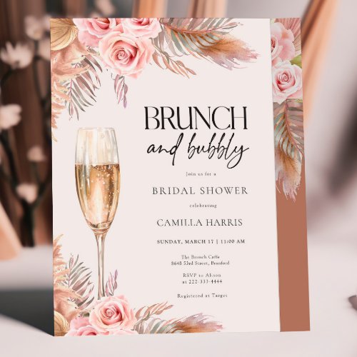 Terracotta Boho Pampas Grass Bridal Brunch Invitation