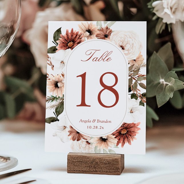 Terracotta Boho Pampas Grass Floral Table Number (Creator Uploaded)