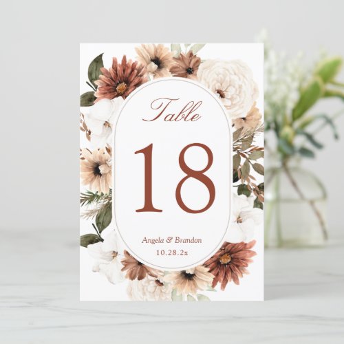 Terracotta Boho Pampas Grass Floral Table Number