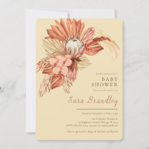Terracotta boho pampas grass proteas Baby Shower Invitation