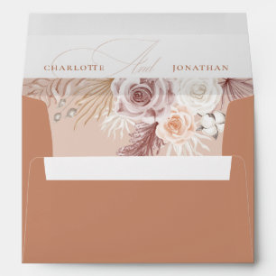Terracotta Boho Pampas Grass Wedding Invitation Envelope