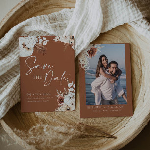 Terracotta Boho Pampas Save the Date Invitation