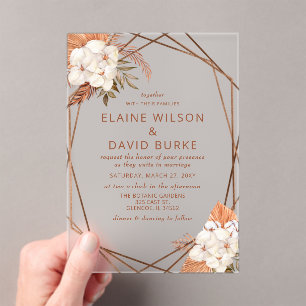 Terracotta Boho Pampas Wedding Acrylic Invitations