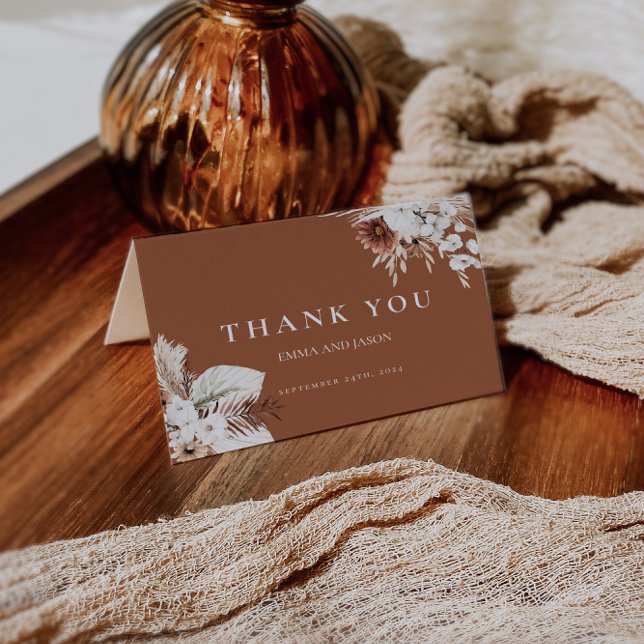 Terracotta Boho Pampas Wedding Thank You Card (Creator Uploaded)