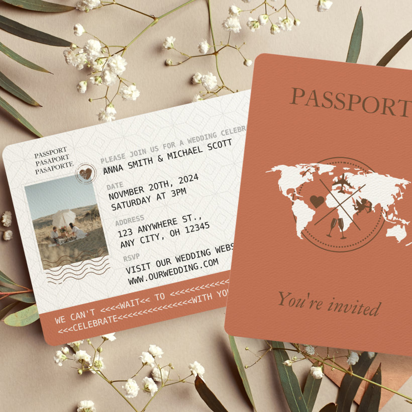 Terracotta Boho Passport Destination Wedding Invitation (Creator Uploaded)