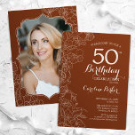 Terracotta Boho Photo 50th Birthday Party Invitation<br><div class="desc">Terracotta Boho Photo 50th Birthday Party Invitation. Minimalist modern design featuring botanical floral outline drawings accents and typography script font. Simple trendy invite card perfect for a stylish female bday celebration. Can be customized to any age. Printed Zazzle invitations or instant download digital printable template.</div>