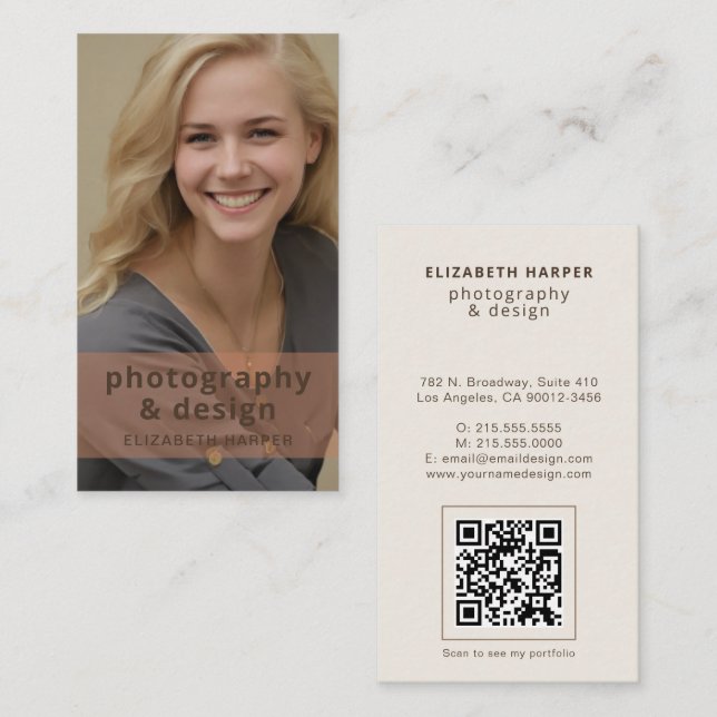 Terracotta Boho Photo QR Code Modern Minimalist Business Card (Front/Back)