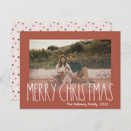 Terracotta Boho Polka Dot Christmas Faded Photo Holiday Card