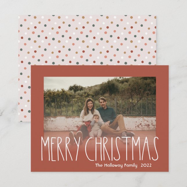 Terracotta Boho Polka Dot Christmas Faded Photo Holiday Card (Front/Back)