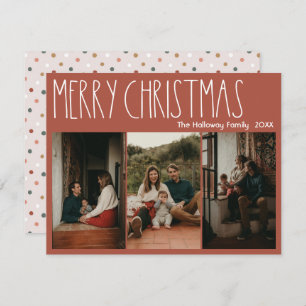 Terracotta Boho Polka Dot Christmas Three-Photo Holiday Card