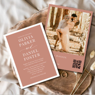 Terracotta Boho QR Code Photo Wedding Invitation