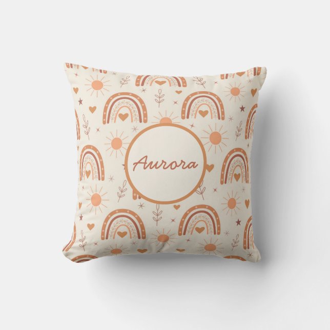 Terracotta  boho rainbow baby name  throw pillow (Front)