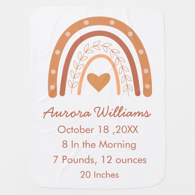 Terracotta Boho Rainbow Birth Information Baby Blanket (Front)