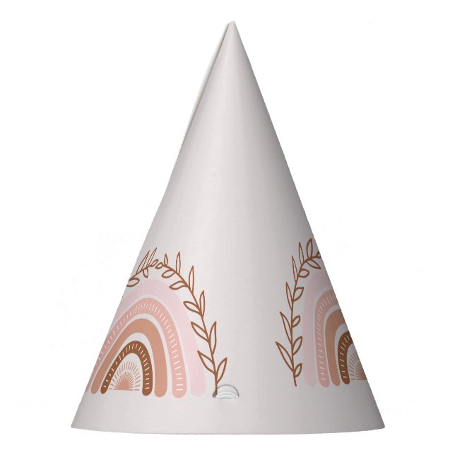 Terracotta Boho Rainbow Birthday Party Hat (Left)